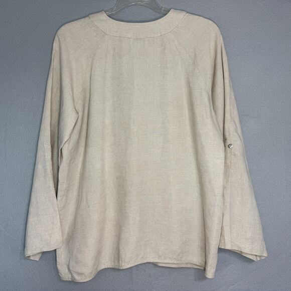Neiman Marcus Womens Linen Jacket Wood Buttons Size M Lagenlook Minimalist VTG - Picture 2 of 6